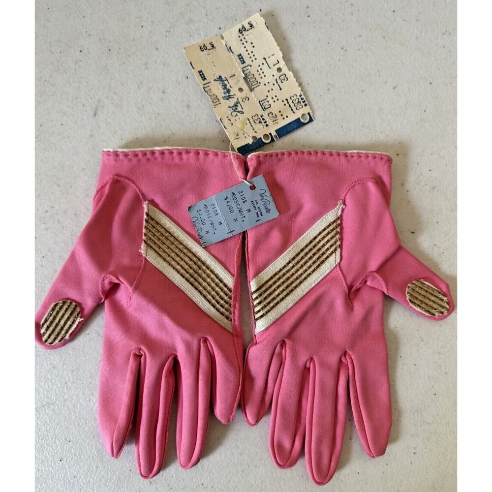 Van Raalte vintage gloves Barbie pink rose NEW NWT tags short driving golf MOD
